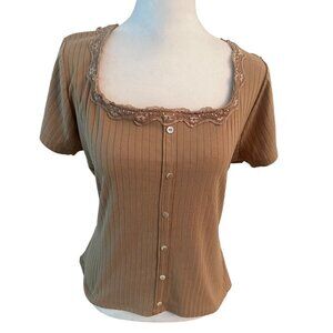 No comment Tan Ribbed Top Size XL